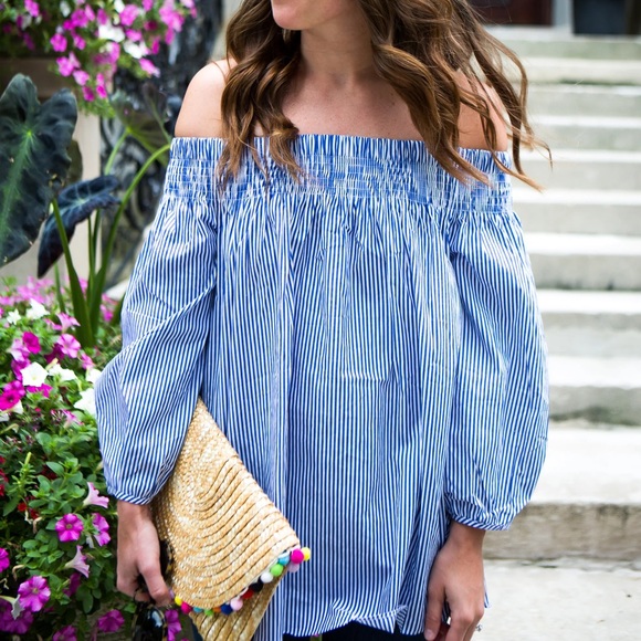 Tuckernuck Do+Be Off the Shoulder Stripe Blouse - Picture 1 of 5